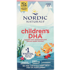 NRN002 | Nordic Naturals Children's DHA strawberry fish oil box, 180 mini chewable soft gels, front