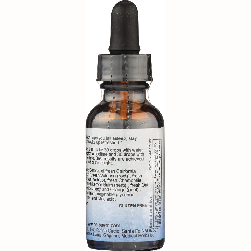 HE104 | Back of amber glass dropper bottle showing ingredient and usage label with visible text GLUTEN FREE - Thumbnail