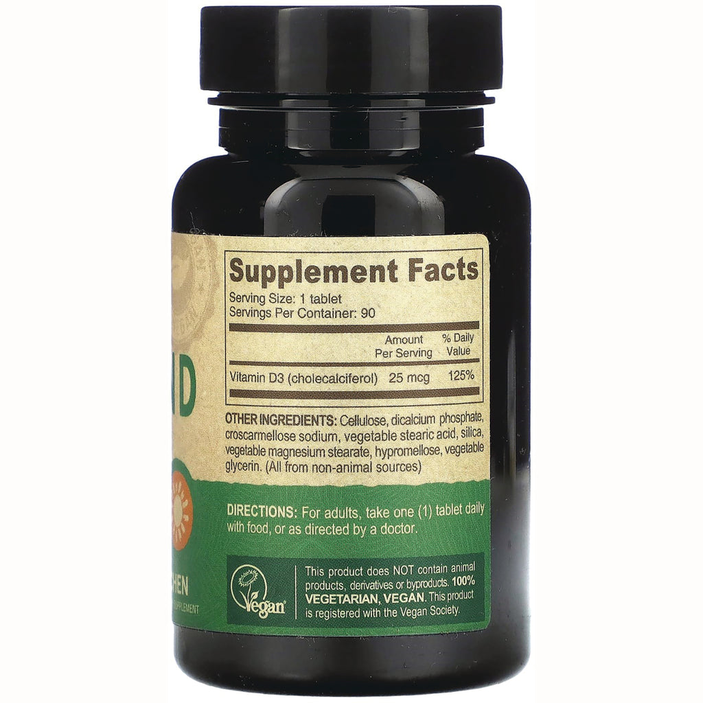 DEV043 | back of dark supplement bottle showing Supplement Facts panel, ingredients, directions and vegan logo - Thumbnail