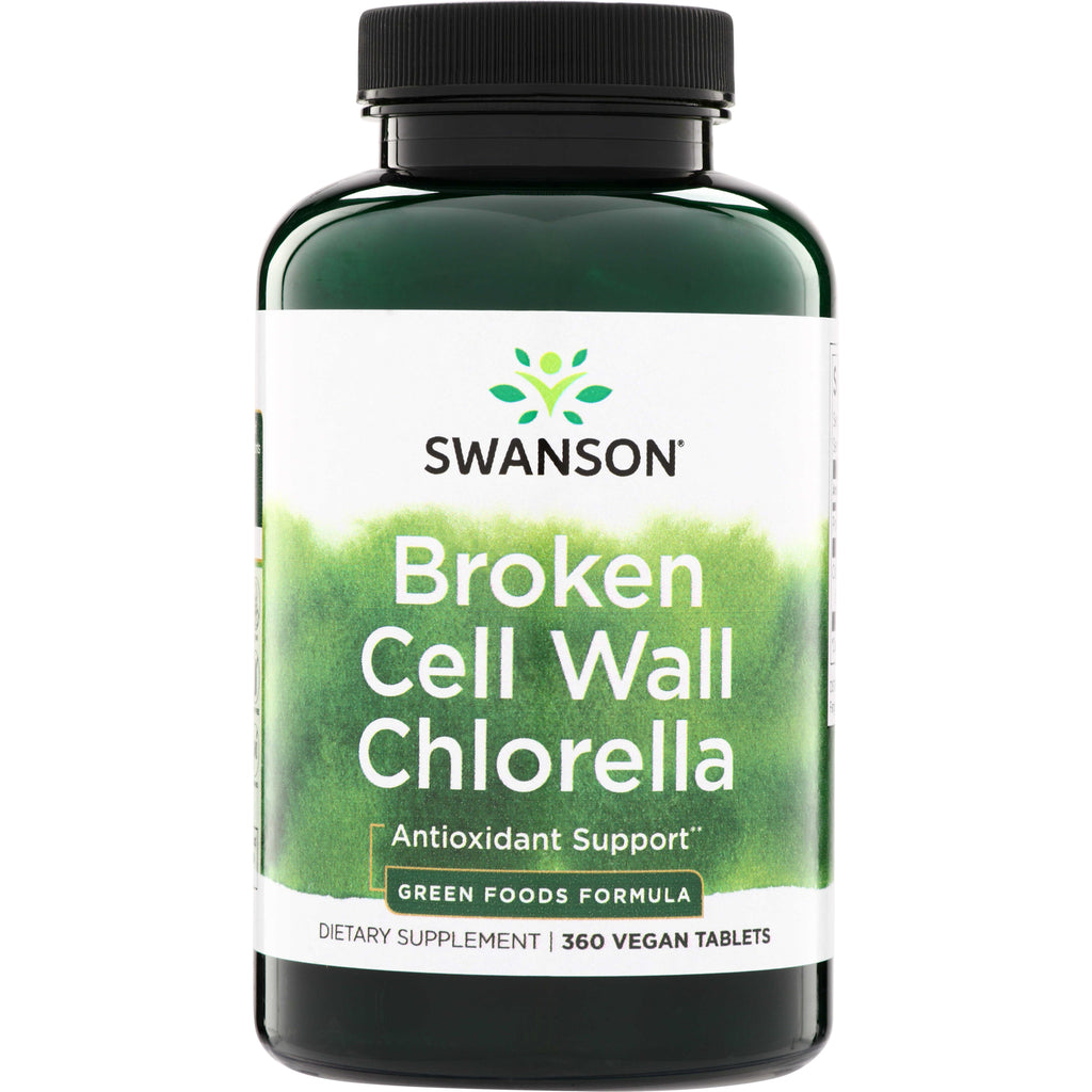 SWR006 | Swanson Broken Cell Wall Chlorella supplement bottle, Antioxidant Support, Green Foods Formula, 360 vegan tablets - Thumbnail