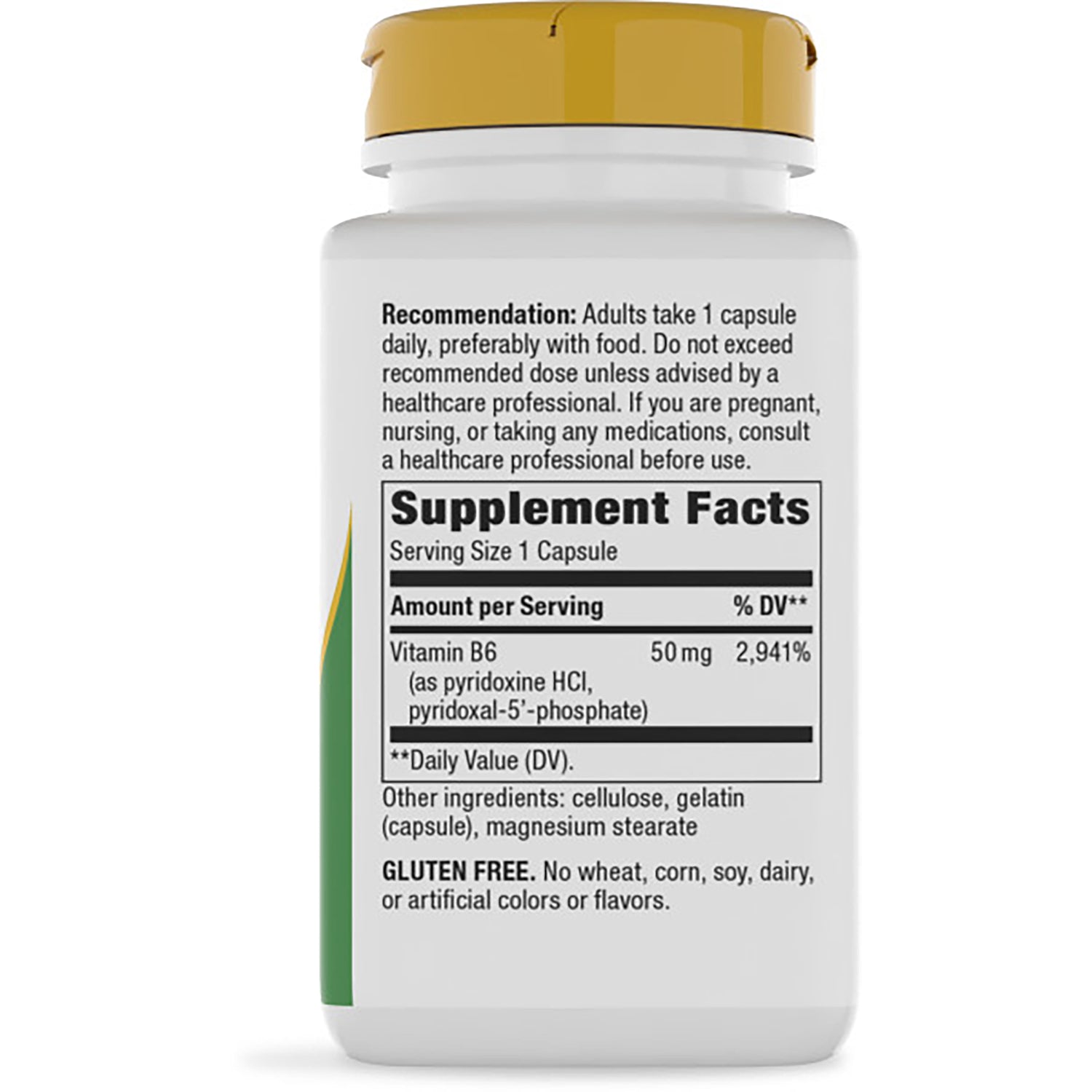 NW759 | Back of brown supplement bottle showing Supplement Facts panel and dosage, ingredients, and storage warnings
