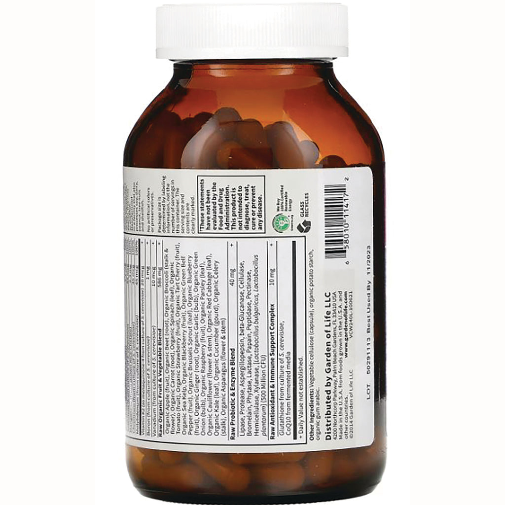 GLF105 | Back of brown supplement bottle showing supplement facts label, barcode and visible capsules - Thumbnail