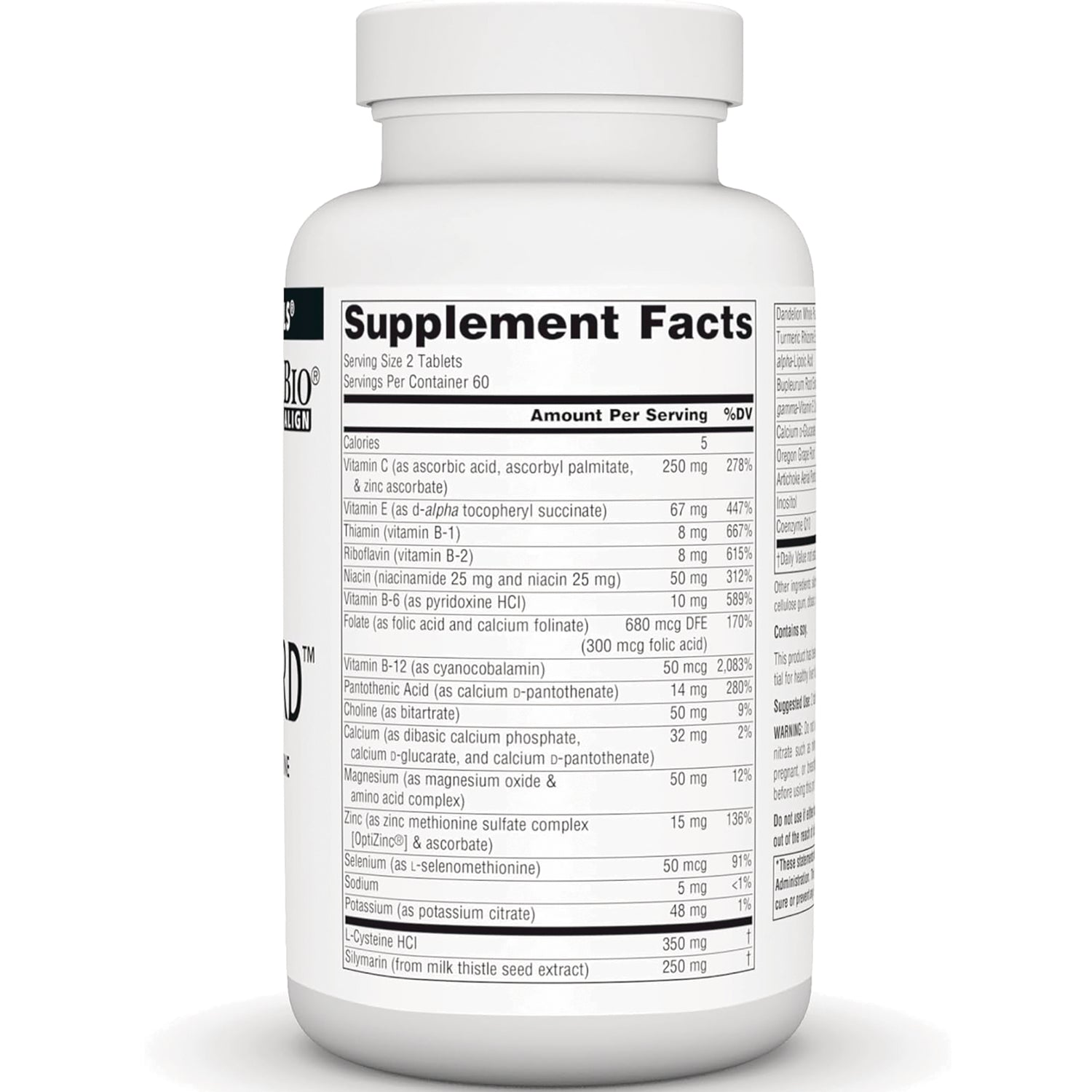 SN773 | Back label with Supplement Facts panel, serving size 2 tablets, 60 servings per container