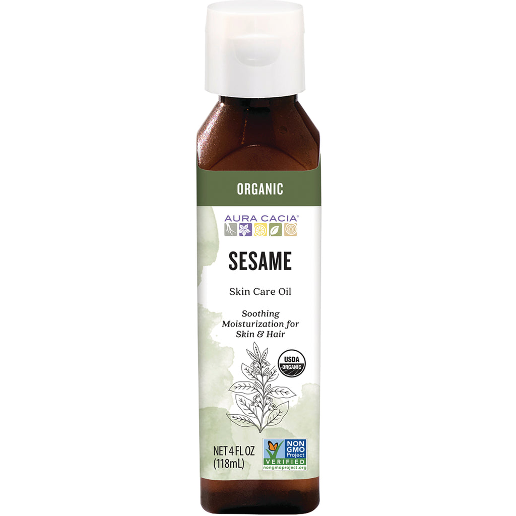 ARC059 | Aura Cacia sesame skin care oil bottle, organic moisturizer for skin and hair, 4 fl oz - Thumbnail