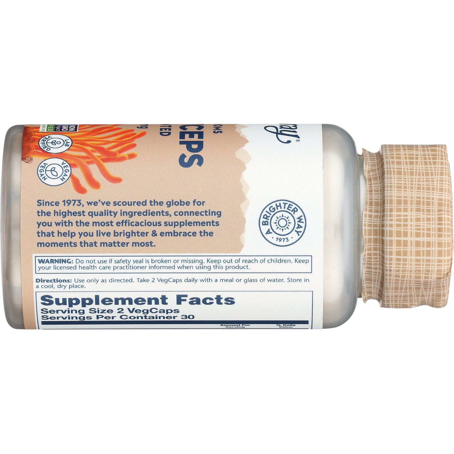 SLR460 | Back label with Supplement Facts, directions, and warning for Brighten Way VegCaps bottle