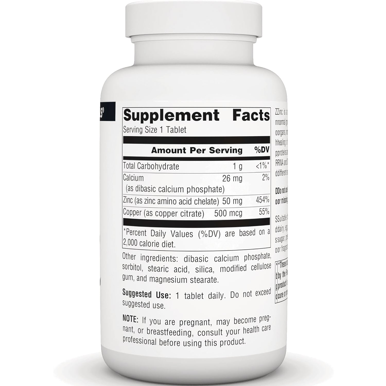 SN580 | Back label with Supplement Facts, other ingredients, suggested use, and warning information