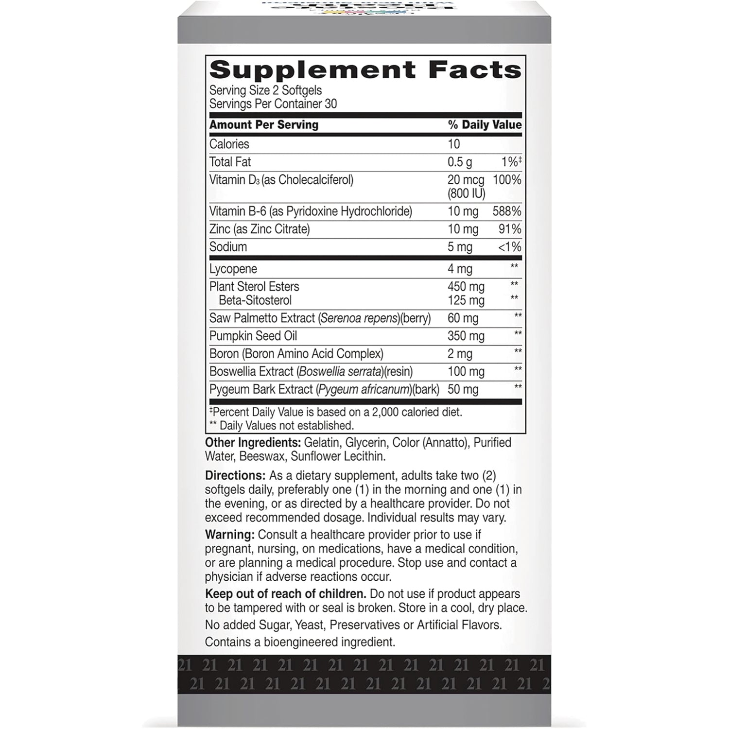 CNT290 | Supplement Facts label showing serving size, amounts per serving, vitamins, herbal extracts, directions and other ingredients
