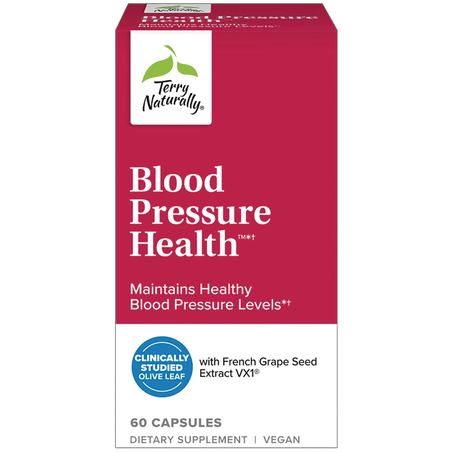 EUR072 | Terry Naturally Blood Pressure Health supplement box front, maintains healthy blood pressure levels, 60 capsules