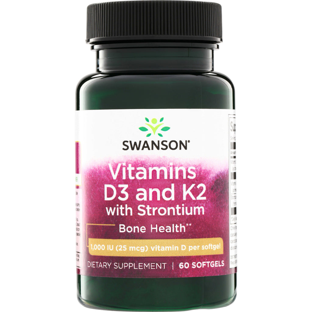 SWU876 | Swanson Vitamins D3 and K2 with Strontium, 60 softgels, 1,000 IU (25 mcg) vitamin D per softgel - Thumbnail