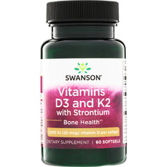 SWU876 | Swanson Vitamins D3 and K2 with Strontium, 60 softgels, 1,000 IU (25 mcg) vitamin D per softgel