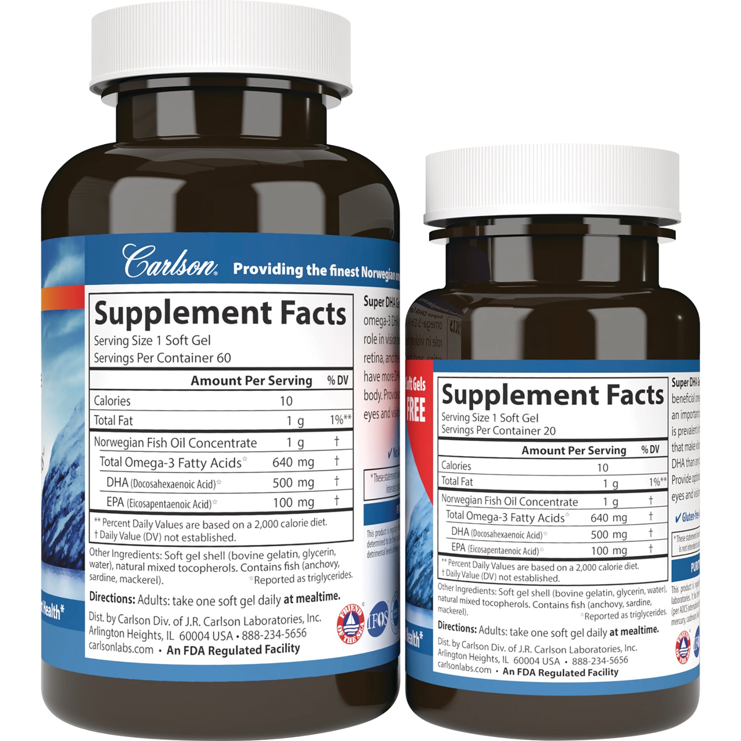 CSN215 | two brown supplement bottles showing Supplement Facts panels and directions for use