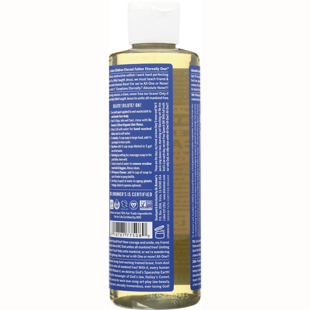 DRB009 | Back label showing usage instructions, certifications, and barcode on a clear liquid soap bottle - Thumbnail
