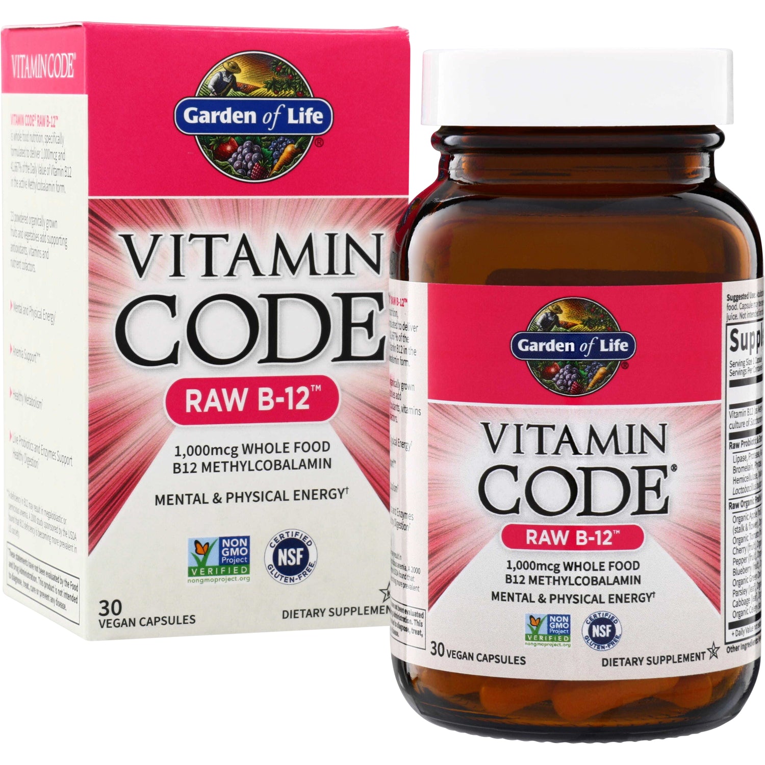 GLF101 | Garden of Life Vitamin Code Raw B-12, 1,000 mcg, 30 vegan capsules