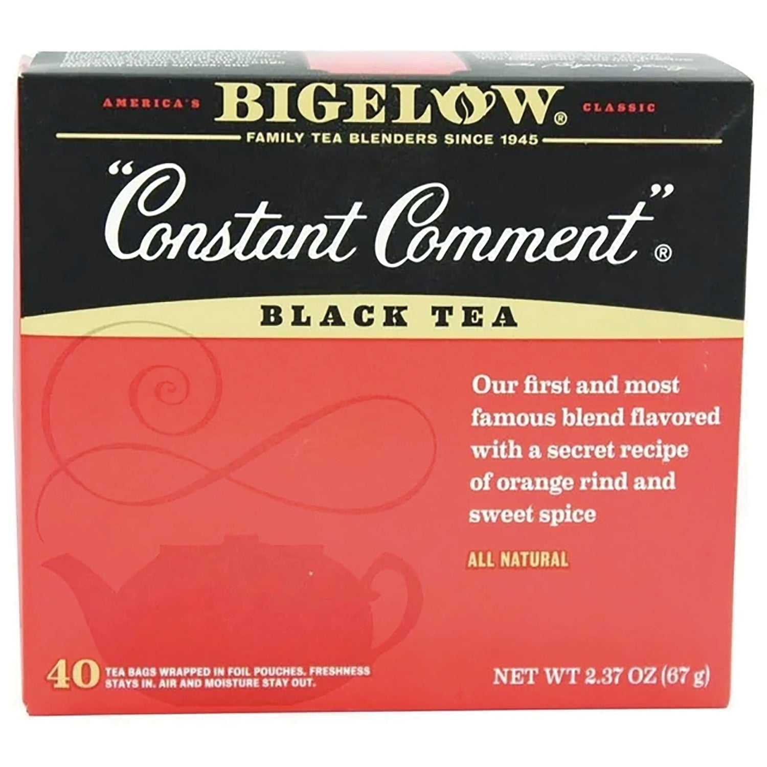 BGT018 | Bigelow Constant Comment black tea box front showing 40 tea bags packaging
