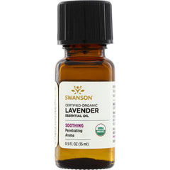 SWAR001 | Swanson Certified Organic Lavender Essential Oil, 0.5 fl oz (15 ml), soothing aroma, USDA Organic