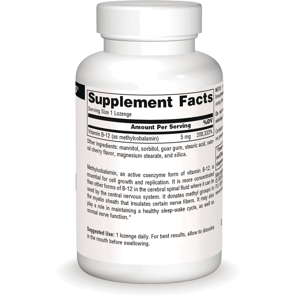 SN876 | Back label with Supplement Facts for Vitamin B-12 lozenges, serving size 1 lozenge - Thumbnail