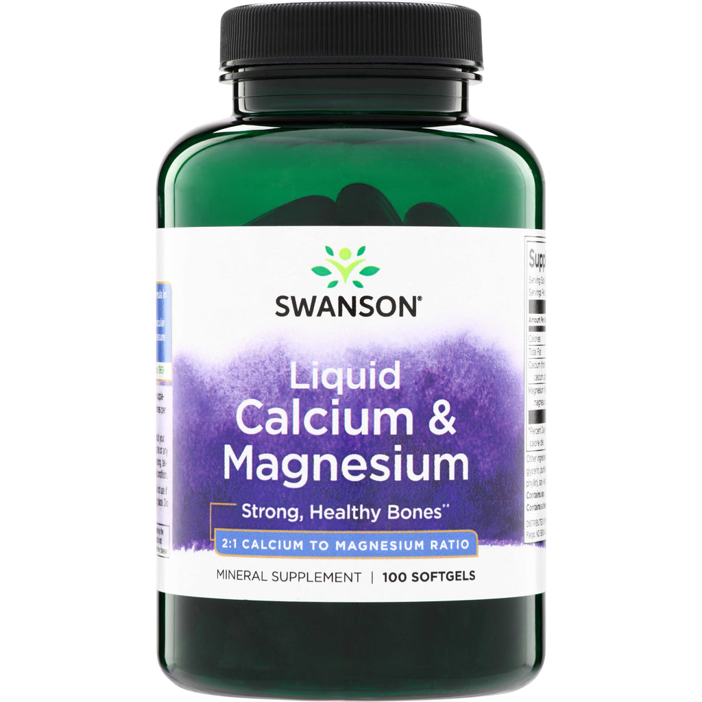 SW217 | Swanson Liquid Calcium & Magnesium supplement bottle, 2:1 calcium to magnesium ratio, 100 softgels - Thumbnail