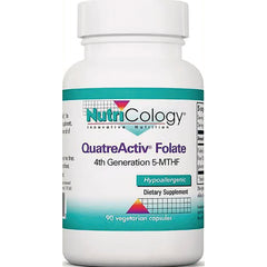NCL111 | NutriCology QuatreActiv Folate 4th Generation 5-MTHF white bottle with teal label, 90 vegetarian capsules