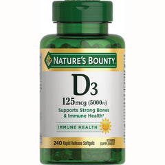 NBY077 | Nature's Bounty D3 125 mcg (5000 IU) bottle, 240 rapid release softgels, label Immune Health