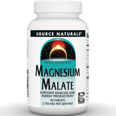 SN390 | Source Naturals Magnesium Malate dietary supplement, 90 tablets, Non-GMO validated