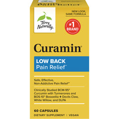 EUR060 | Curamin Low Back Pain Relief 60 capsules front of yellow Terry Naturally box