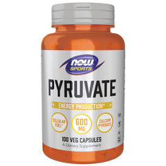 NWF1397 | NOW Sports Pyruvate supplement bottle front label reading PYRUVATE 600 MG and 100 veg capsules