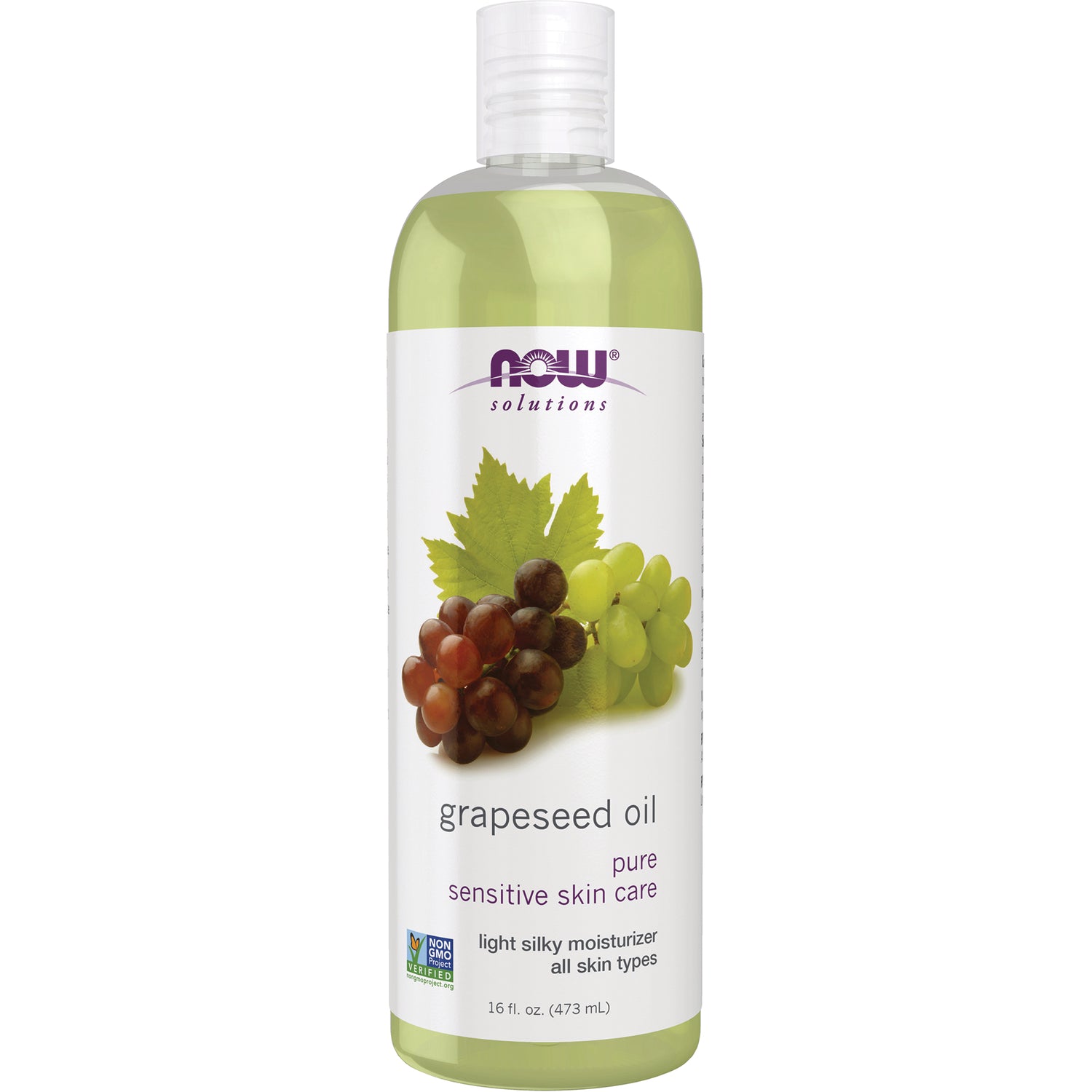 NWF054 | Clear plastic bottle of grapeseed oil moisturizer labeled grapeseed oil pure sensitive skin care 16 fl oz