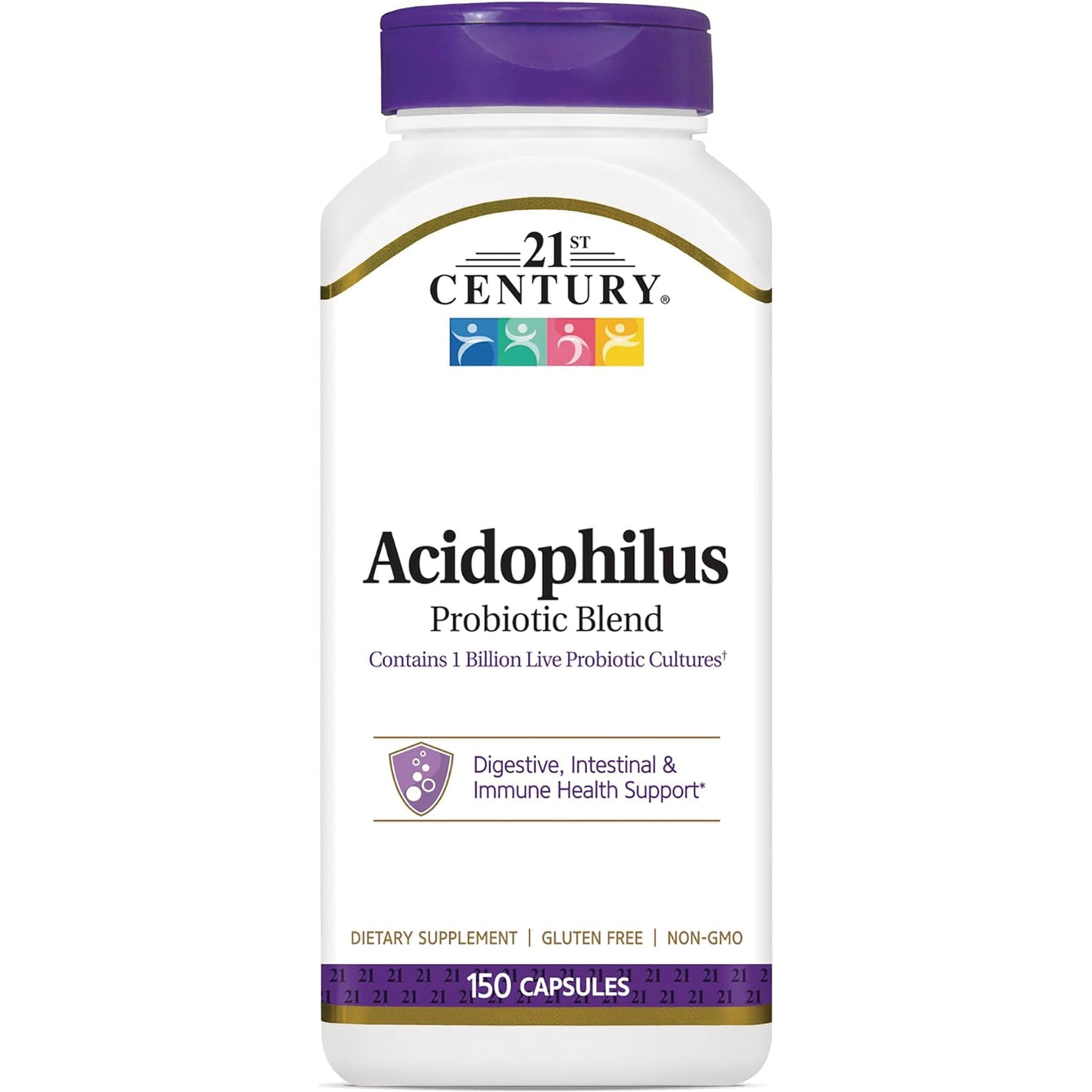 CNT007 | 21st Century Acidophilus Probiotic Blend white bottle with purple cap labeled 150 capsules