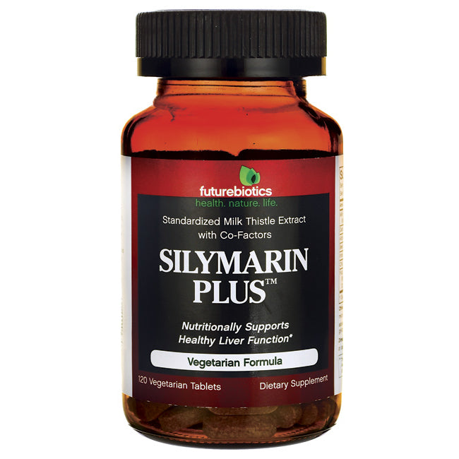 SILYMARIN PLUS front label on Futurebiotics bottle showing vegetarian formula and 120 vegetarian tablets