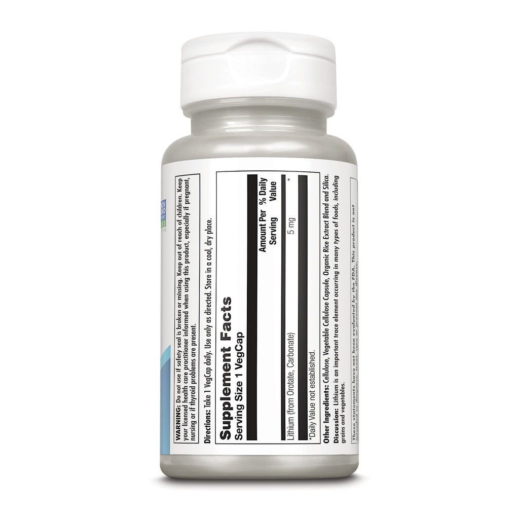 KL593 | Supplement Facts panel on a bottle of VegCap lithium orotate capsules - Thumbnail