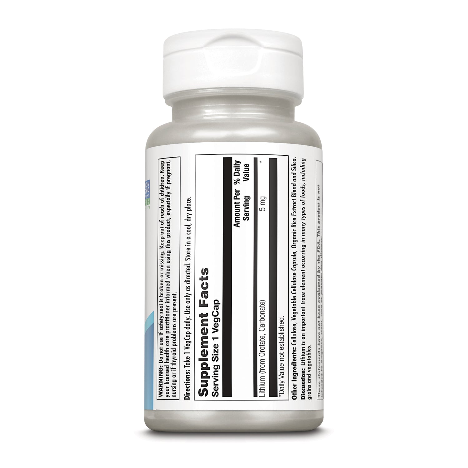 KL593 | Supplement Facts panel on a bottle of VegCap lithium orotate capsules