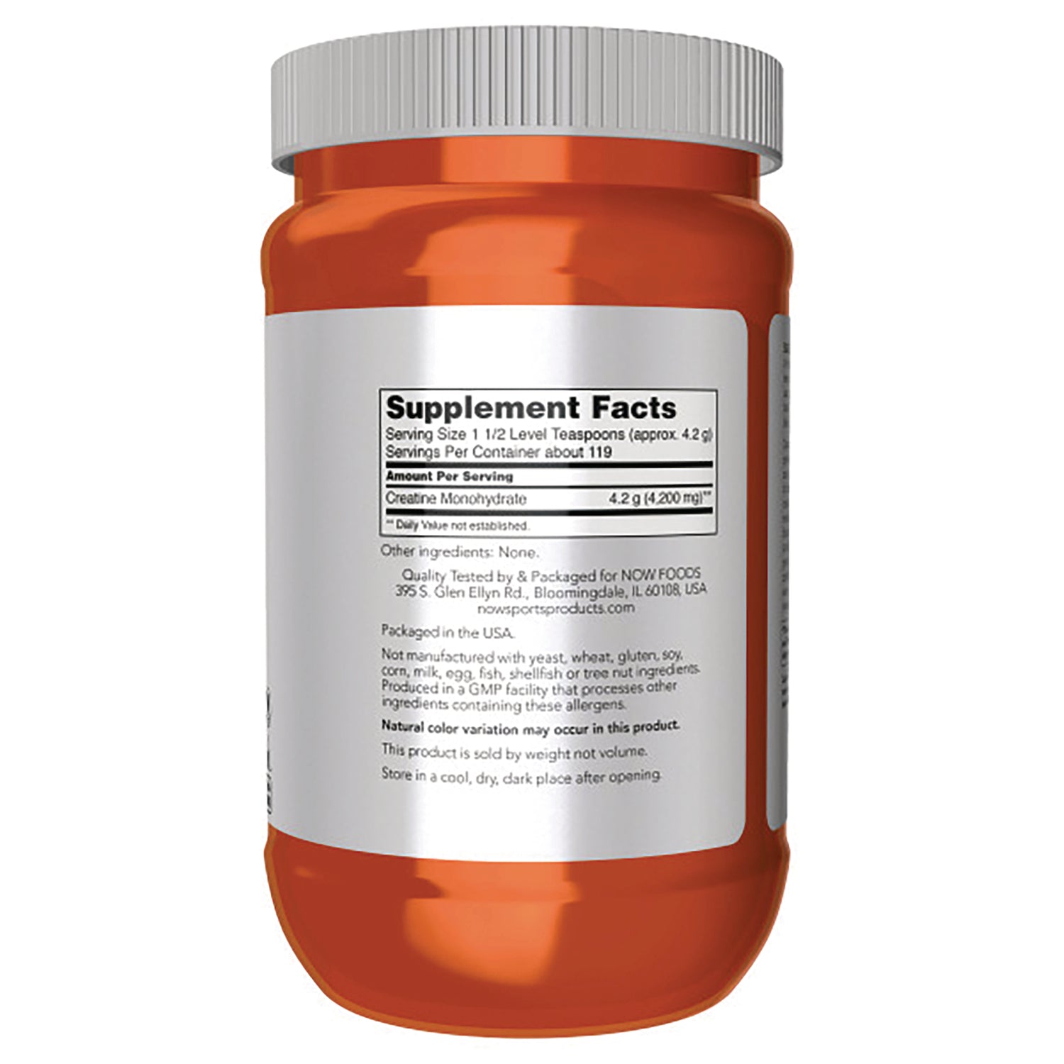 NWF1044 | Back of orange supplement jar showing white label with Supplement Facts panel and ingredient text
