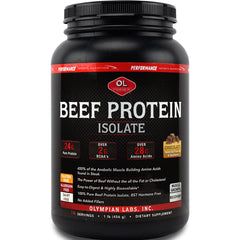OL032 | Olympian Labs Beef Protein Isolate chocolate flavor tub front label