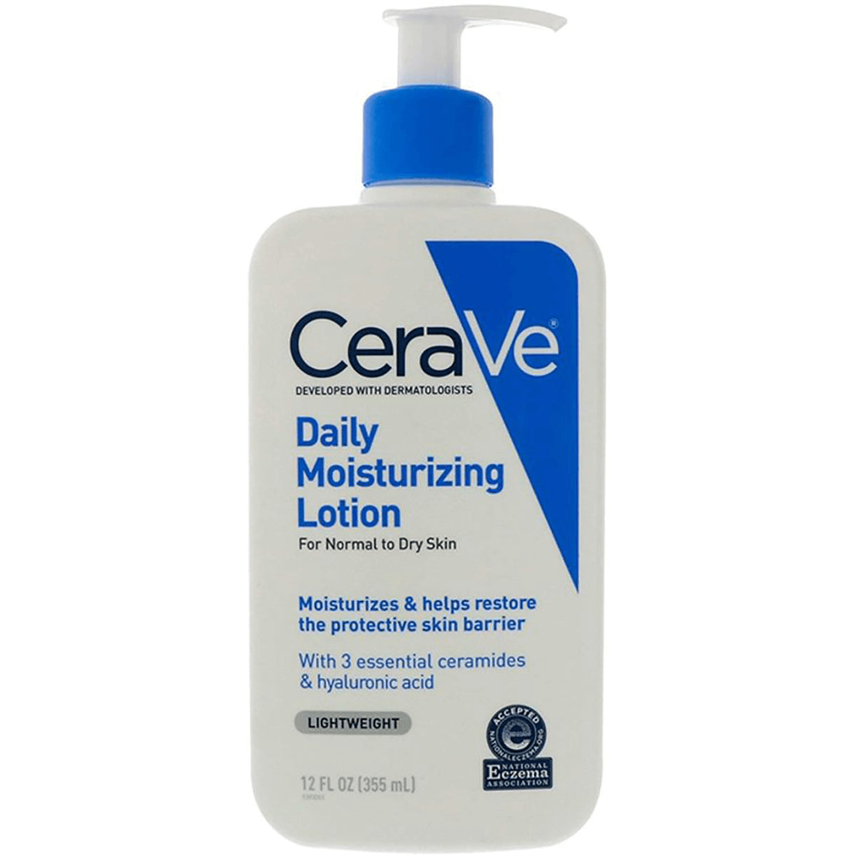 CRV013 | CeraVe Daily Moisturizing Lotion pump bottle 12 fl oz labeled For Normal to Dry Skin with ceramides & hyaluronic acid