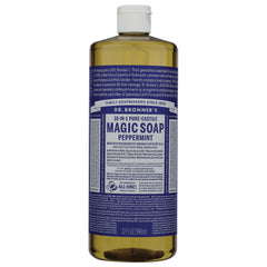 DRB026 | Dr. Bronner's 18-in-1 Pure-Castile Magic Soap peppermint bottle with blue label 32 fl oz
