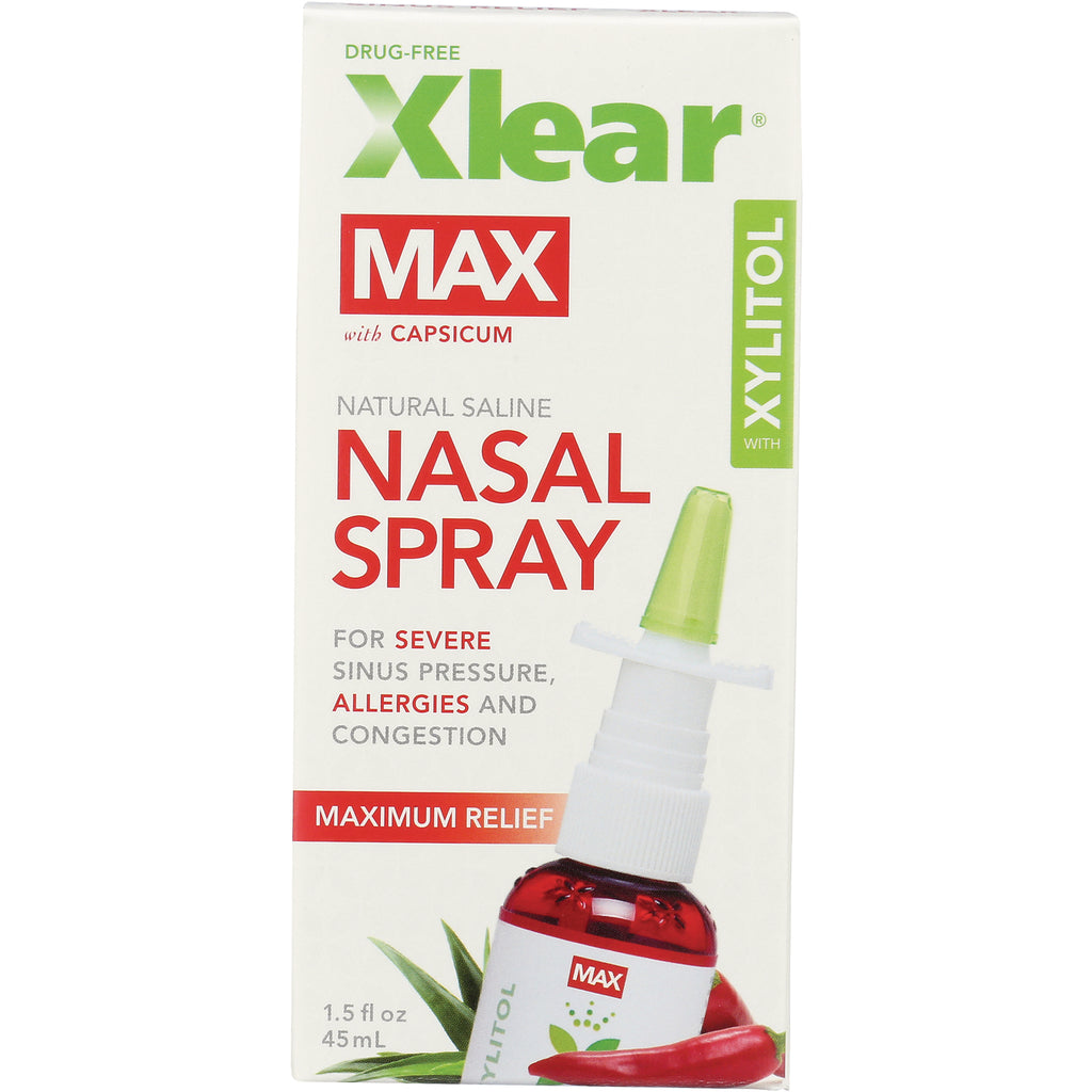 XL060 | Xlear MAX with Capsicum Natural Saline Nasal Spray with Xylitol front packaging, 1.5 fl oz - Thumbnail
