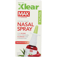 XL060 | Xlear MAX with Capsicum Natural Saline Nasal Spray with Xylitol front packaging, 1.5 fl oz