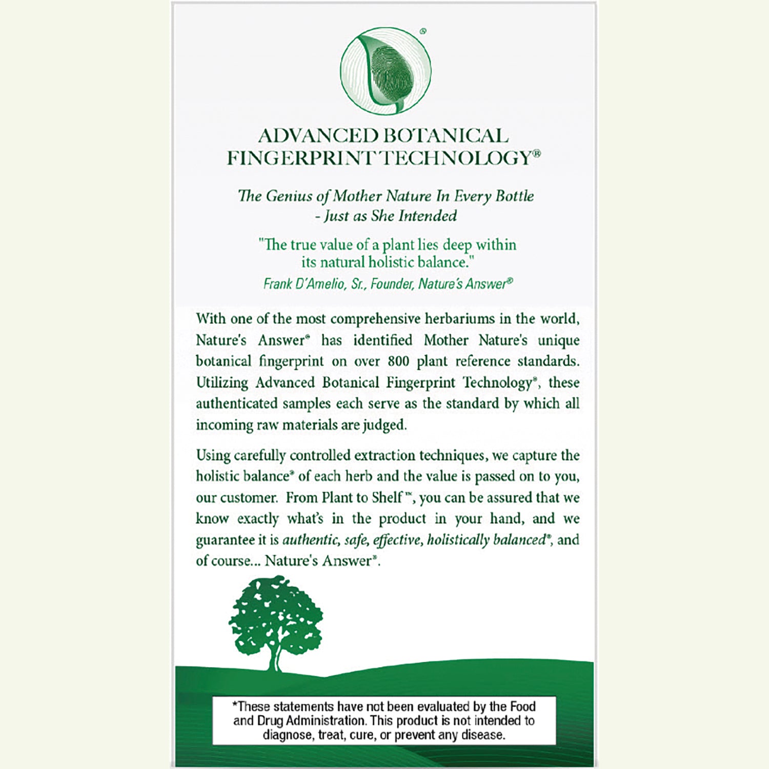 NAT141 | Product infographic titled Advanced Botanical Fingerprint Technology with explanatory brand text