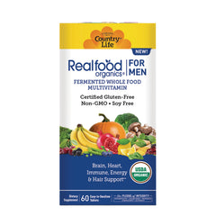 CRL646 | Realfood Organics for Men fermented whole food multivitamin front packaging with fruit and vegetable imagery and USDA Organic seal