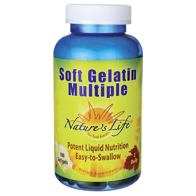 NSL055 | Blue bottle with white cap labeled Soft Gelatin Multiple by Nature's Life, 180 softgels