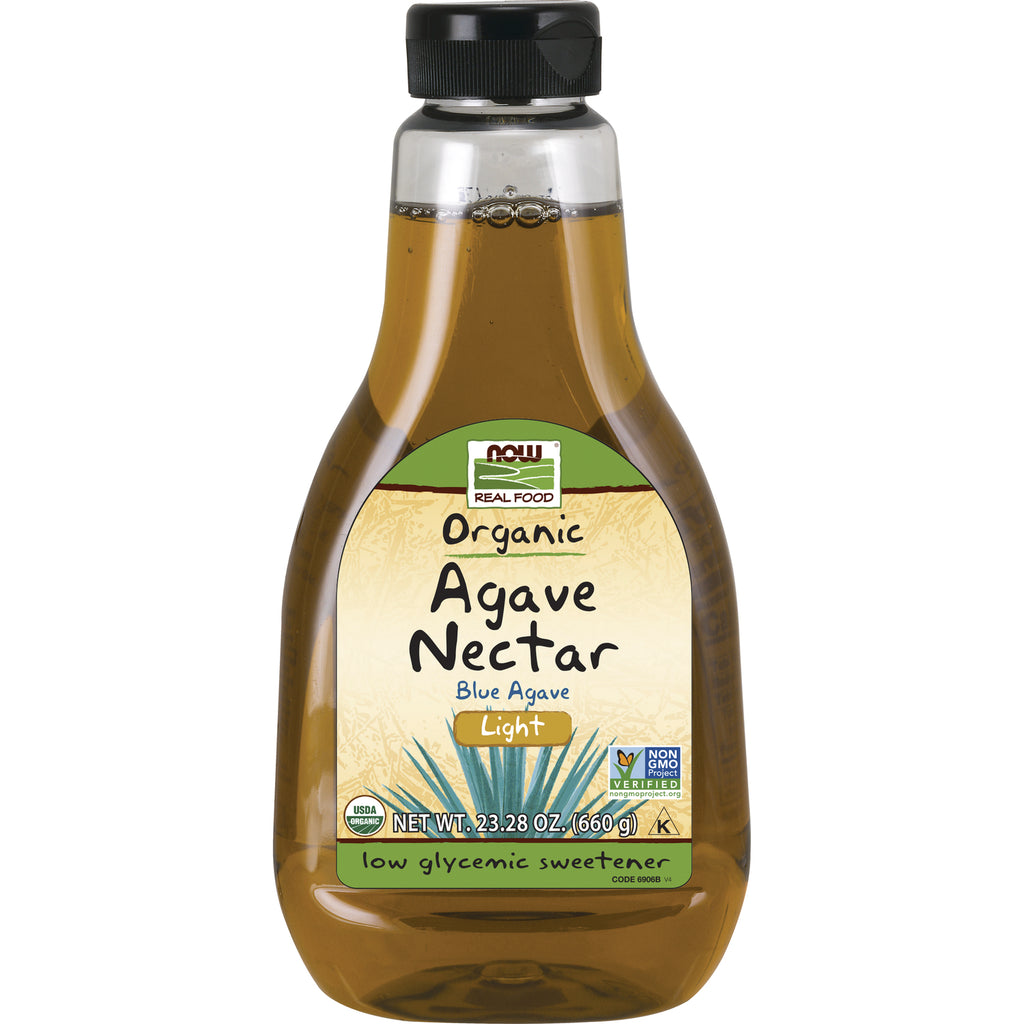 NWF1220 | NOW Real Food Organic Agave Nectar Light bottle labeled Blue Agave 23.28 oz low glycemic sweetener - Thumbnail