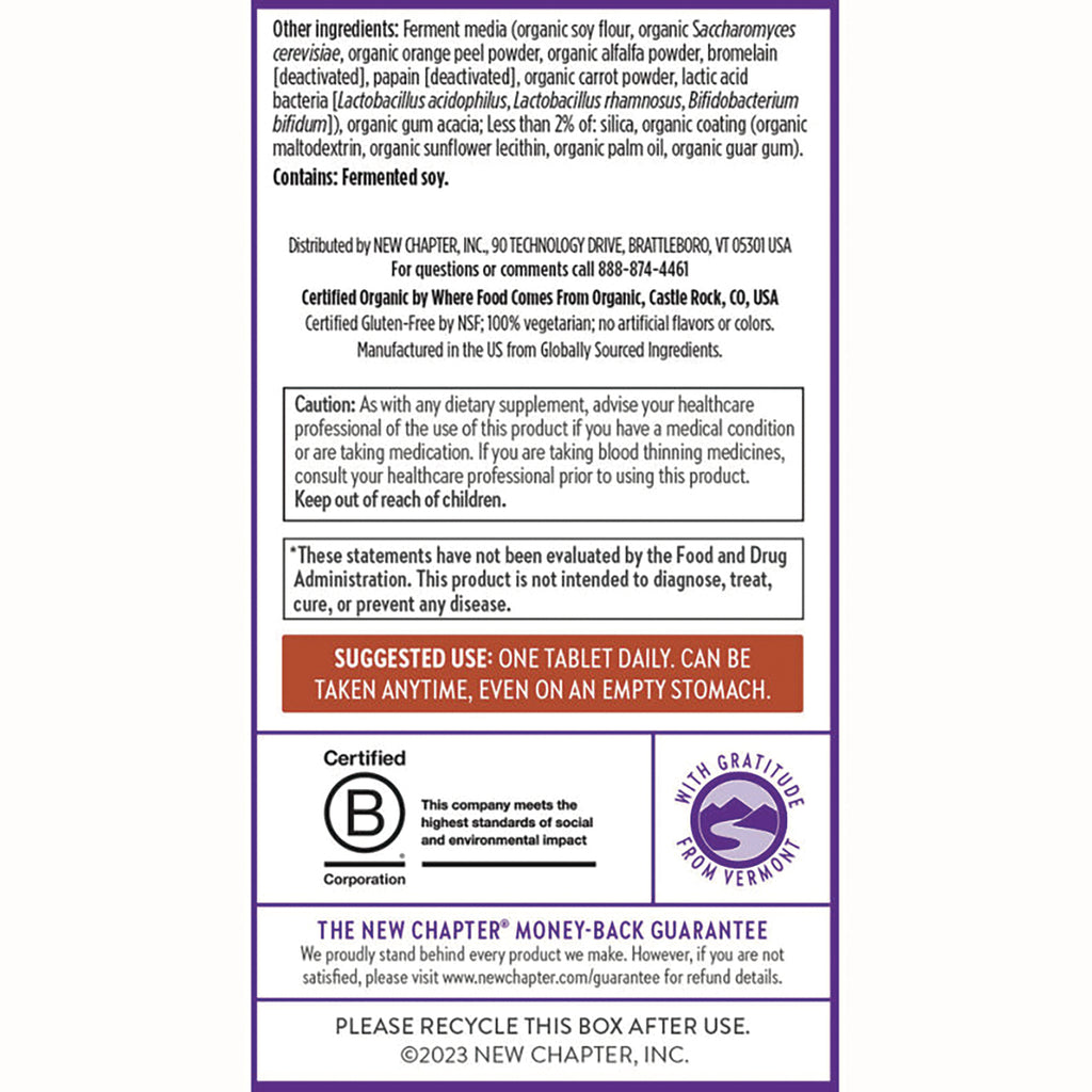 NWC137 | Back panel with ingredients, caution box, suggested use one tablet daily, certifications and recycling info - Thumbnail