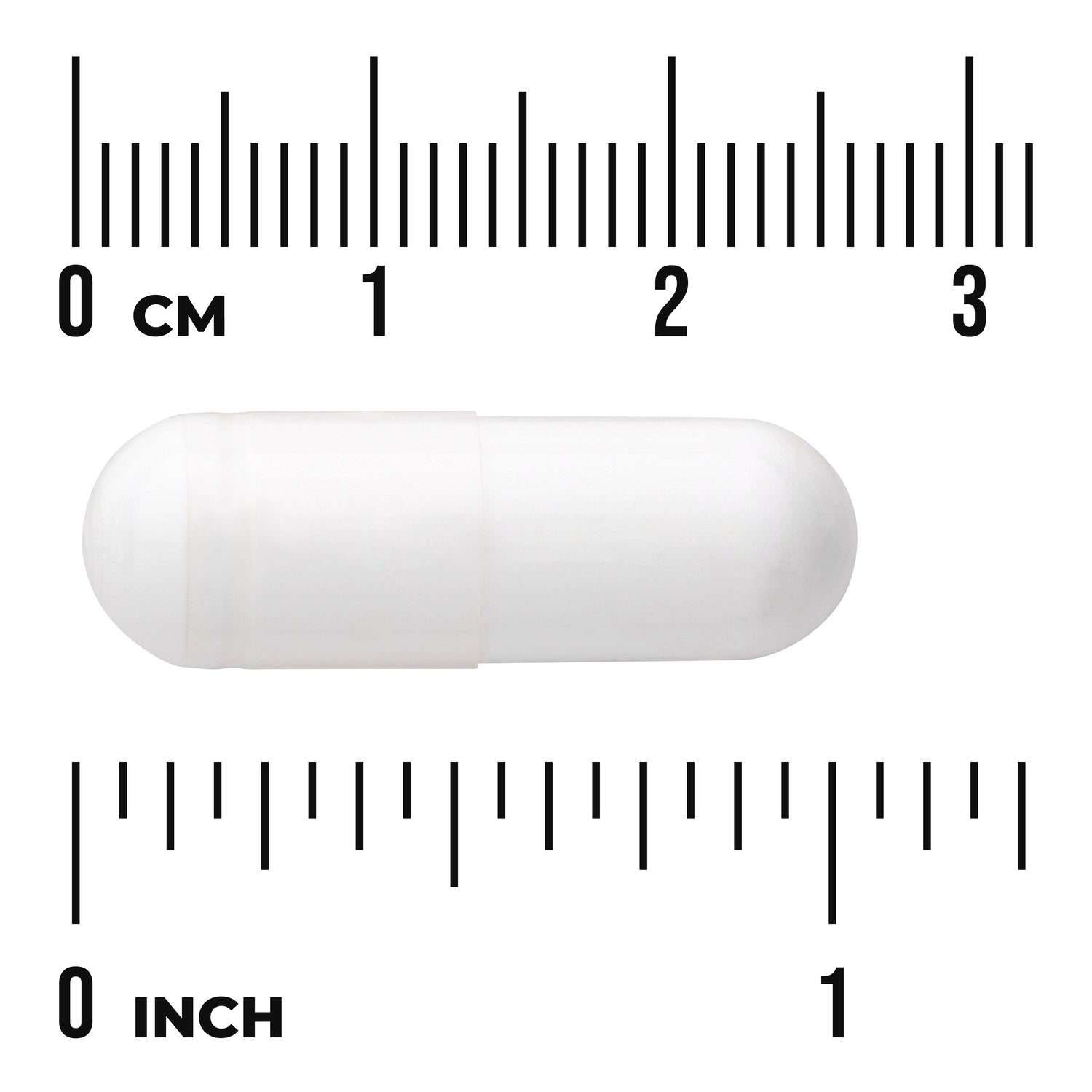 SW866 | White capsule with centimeter and inch rulers for size reference