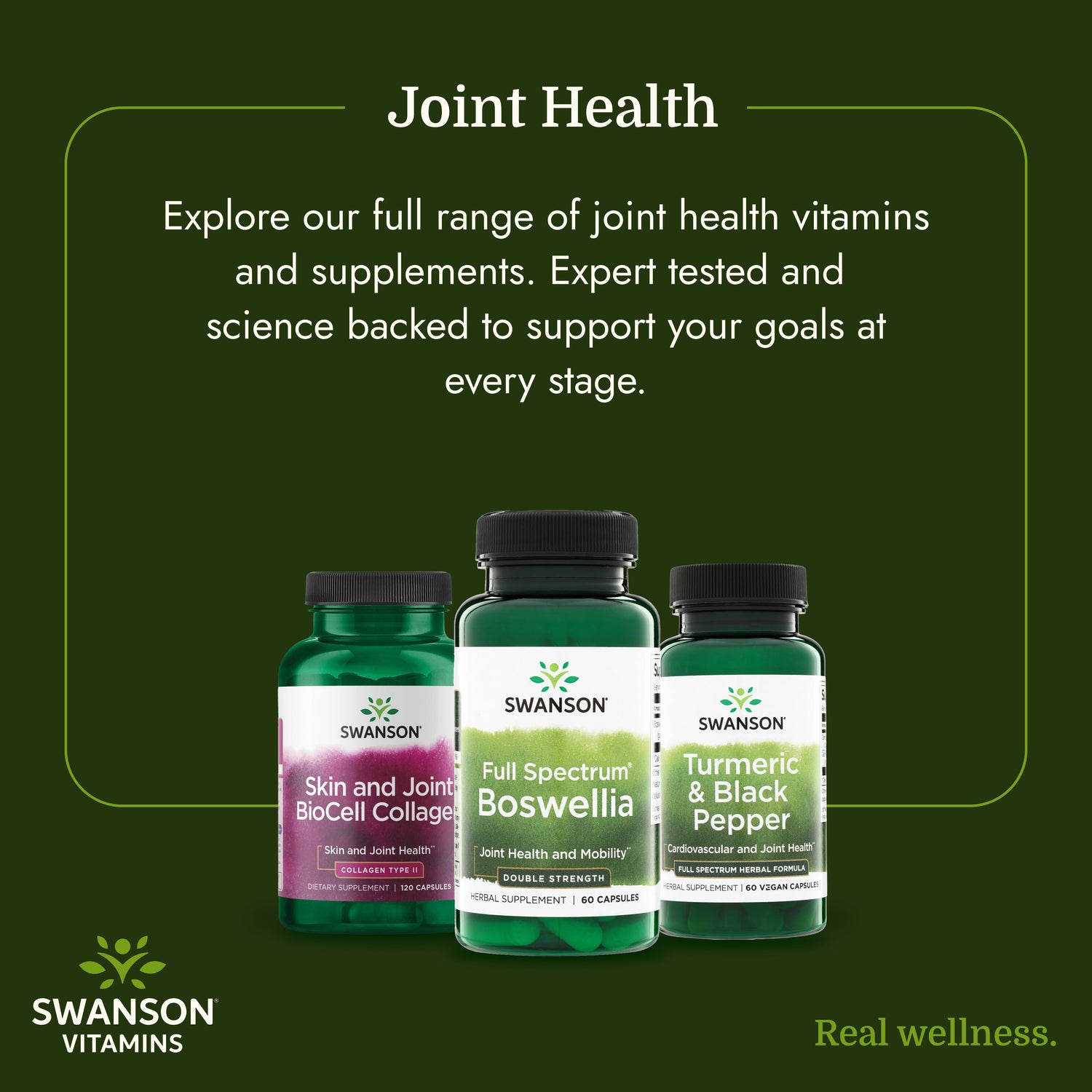SW1589 | Swanson joint health vitamins and supplements with three product bottles