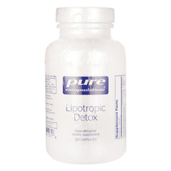 PRN140 | White bottle front labeled Pure Encapsulations Lipotropic Detox dietary supplement 120 capsules