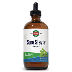KL570 | Brown dropper bottle of KAL Sure Stevia Extract labeled Zero-Calorie Sweetener, 8 fl oz