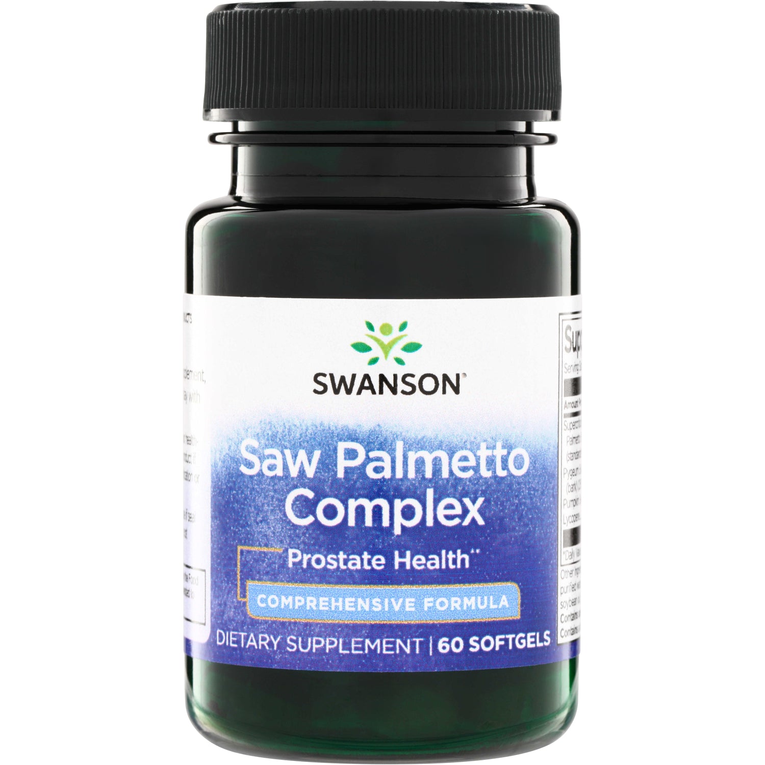 SWU013 | Swanson Saw Palmetto Complex supplement bottle, Prostate Health, Comprehensive Formula, 60 softgels
