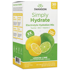 SW1897 | Swanson Simply Hydrate lemon-lime electrolyte hydration mix single-serve stick labeled 'Sugar Free' and '3X Electro-