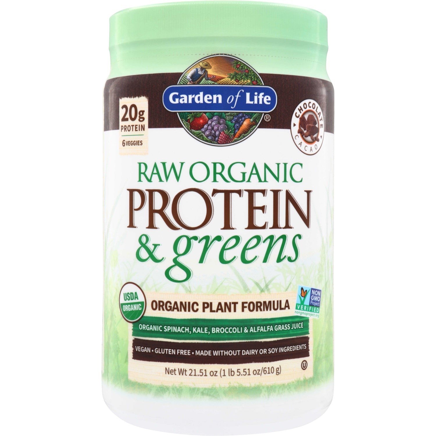 GLF219 | Garden of Life Raw Organic Protein & Greens, Chocolate Cacao, 20g protein