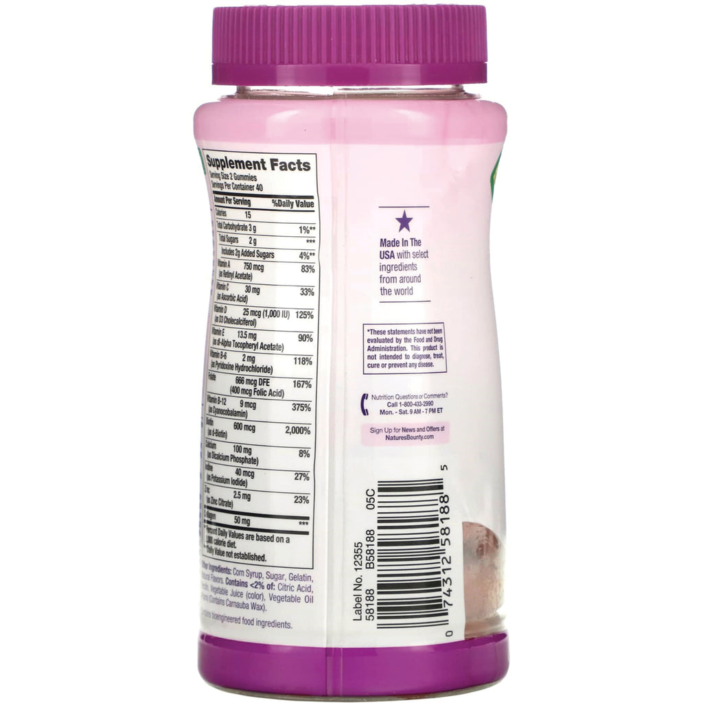 NBY107 | Back of pink supplement bottle showing Supplement Facts panel, barcode, and purple cap - Thumbnail